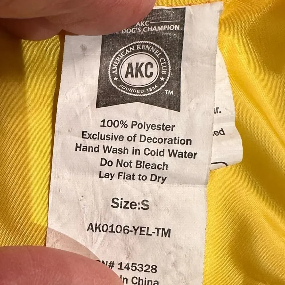 AKC Yellow Hooded Raincoat Style Jacket for Small Pet